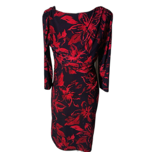 RALPH LAUREN Women's Faux Wrap Floral Sheath Dress Size 10 Red ]Stretch - Picture 14 of 14